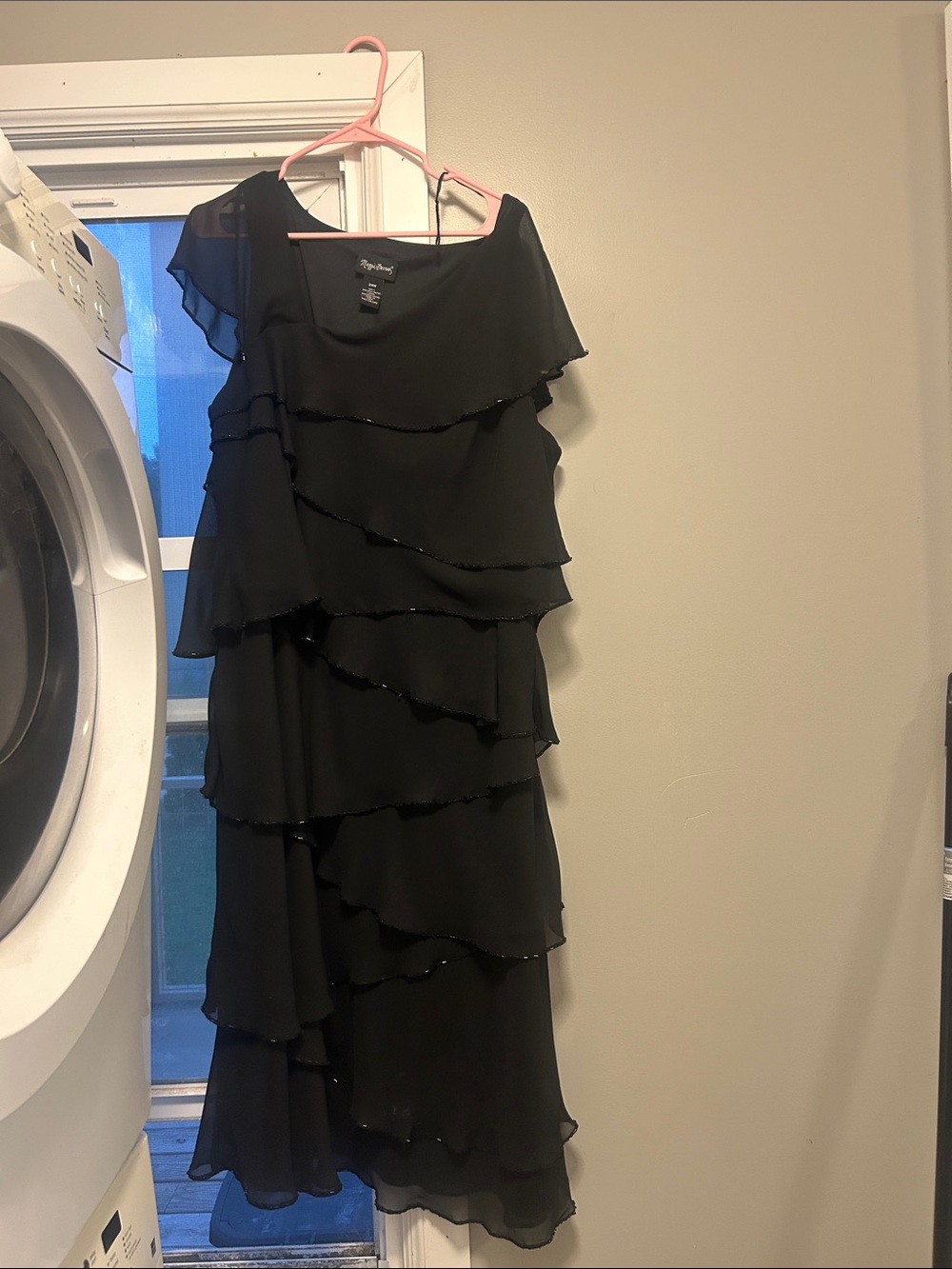 Maggie Barnes Black One-Shoulder Layered Ruffle Dress